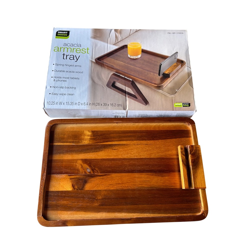 Smart Design Unisex Brown Acacia Wood Spring‎ Hinged Armrest Tray OS
